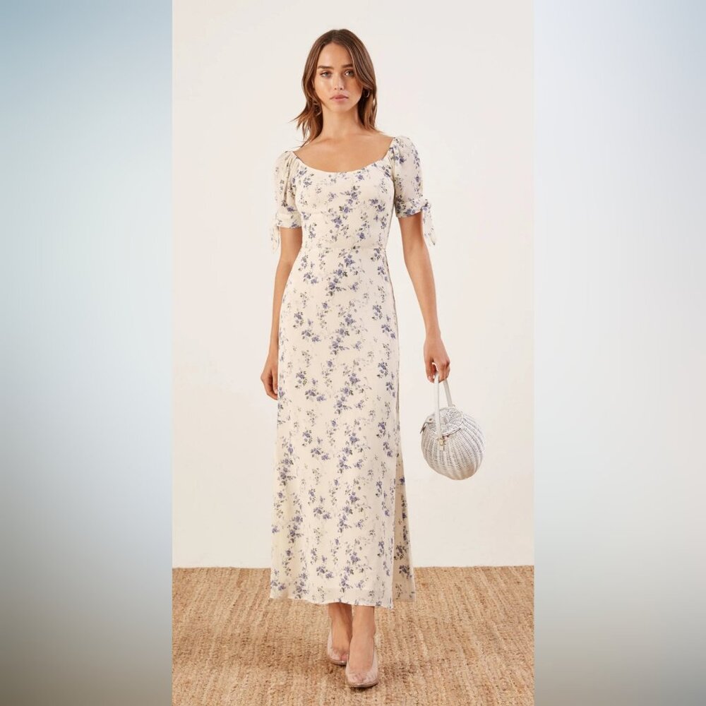 NWT Reformation Women's Meredith Madeline Multi Floral Dress Ivory Blue 6